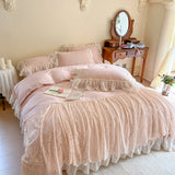 Pure Cotton Lace Ruffles Princess Wedding Style Bedding Set Queen King Size Duvet Cover Set Bed Sheet Pillowcases 4Pcs