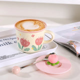 Creative Coffee Mug with Tulip Flower Design Ceramic Cup for Women Aesthetic Ins Style Breakfast Cup