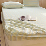 1PCS Nordic Stripe Fitted Sheet Non Slip Bedspread 100% Cotton With Elastic Band Mattress Cover (no Pillowcase)