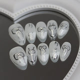 10Pcs Short Almond Handmade Press on Nails Cat Eye Moon Bow Tie Aurora Design False Nails Acrylic Wearable Manicure Spice Girl