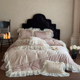 Luxury Princess Lace Ruffle Edge 1000TC Egyptian Cotton Bedding Set Duvet Cover Set Flat Bed Sheet Pillowcases 4Pcs