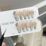 10Pcs Glitter Handmade Press on Nails Full Cover Cat Eye Butterfly Design Pearl Rhinestone French Ballet Artificial False Nails