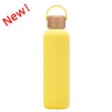 Sports Thermos Cup With Bamboo Lid And Handle,Stainless Steel Vacuum Flasks,Camping Gym Drinkware,Small Mouth Water Bottle,750ml