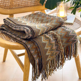 Bohemian Style Knitted Throw Blanket for Sofa Bed Retro Striped Decorative Blankets with Tassels Soft Comfortable Shawl Blanket