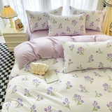 Fresh Botanical Floral Bedding Set for Kids and Adults Leaves Flower Duvet Cover Set Pillowcases Soft Washed Cotton Home Textile