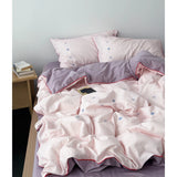 Thiened Pure Cotton Floing Bedding Set Korean Sle Pink Striped Star Embroidery Warm Flannel Duvet Cover eet Pillowcase