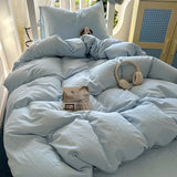 New solid color simple washed cotton student bed sheet four-piece set machine washable student dormitory three-piece set