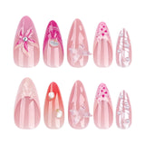 24Pcs French Fake Nails Press on Detachable Pink Yellow Gradient False Nail with 3D Butterfly Ripple Design Full Cover Bail Tips