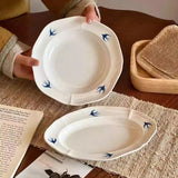 Swallow Oval Plates High-end Household Ceramic Serving Plate Ins White Breakfast Tray Retro Afternoon Tea Dessert Tableware