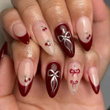 24Pcs Pink False Nails Strawberry Cherry Design Press on Nails Sweet Cute Almond Nails Wearable Fake Nails Full Cover Nail Tips