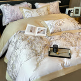 Nordic Bedding Sets Egyptian Cotton Floral Flat Bed Sheet Set Pillowcases Skin-Friendly Breathable Queen King Size Bed Linen Set