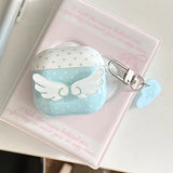 Blue Polka Dot Angel Wings DIY Earphone Case Cover For Apple AirPods 1 or 2 3 4 Pro Pro 2 Bluetooth Charging Box Protection Case