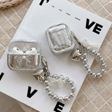 Ribbon Bow Pearl Decoration Case For AirPods 1 2 3 4 Pro 2nd Pro2 Wirelsss Headphones Protective Cover AirPods4 Silver Pendant