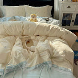 Lace Cherry Embroidered Bedding Set Twin Queen King Size Duvet Cover Bowknot Ribbon Pillowcase Bed Sheet Princess Style Bed-line