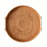 1pc Artisanal Woven Rattan Serving Tray - Dual Handles, Multipurpose Tea and Snack Presentation Platter, Ideal Bread Basket with