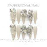Handmade Press On Nails Luxury Long Fake Nails Stiletto Wearable Full Flash Rhinestones False Nails With Designs Almond Nail Tip