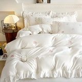 Bedding Set Embroidered Bed Linen Set Ruffles Duvet Cover Pillowcase with Bedsheet Smooth Bedclothes for Home