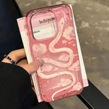 Oil Painting Cloud Pink Snake Phone Case For iPhone 16 15 14 Pro Max 13 12 11 XS X XR 7 8 Plus 16 SE 2022 Shockproof Clear Cover