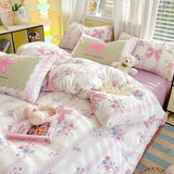 Washed Cotton Pink Duvet Cover Girl Room Decor Breathable Comforter Cover with 2 Pillowcases Bed Linens Bedding Set Home Textile