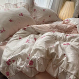 Korean Princess Duvet Cover Set Skin Friendly Wash Cotton Bedding Set Of Four Pieces Lace Bedin Set Bed Sheets Comforter Cover
