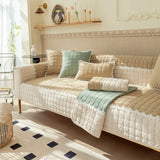 Quilted Velvet Sofa Covers, Couch Slipcover, Lace, Sectional Sofa Armchair Furniture Protector, Soft Warm, Non-slip