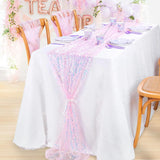4 Pcs Pink Iridescent Sequin Table Runner for Soft Dining Table Wedding Baby Shower Girls Birthday Party Decorations Solid