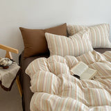 Nordic Simple Stripe Printed Bedding Sets Soft Washed Cotton Skin Friendly Duvet Cover Kit Cozy Bedclothes for Summer and Autumn