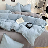 Solid Color Soft Duvet Cover Set Skin Friendly Washable Cotton Queen Bedding Set with Comforter Cover Bed Sheet and Pillowcases
