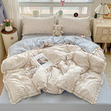 INS Princess Bedding Set 이불세트 New Soft Wrinkled Double-layer Bed Flat Sheet Twin Queen Size Duvet Set Pillowcase Bed Linens