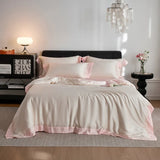 Color Blocking Bedding Set 600TC Lyocell Bamboo Fiber Soft Silky Cool Feeling Duvet Cover Flat/Fitted Bed Sheet Pillowcases 4Pcs