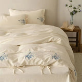 100% Cotton Bedding Set Embroidery Blue Daisy Wildflower Embroidery Floral Jacquard Duvet Cover Set Bed Sheet Pillowcases 4Pcs