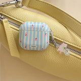 Korea cute blue stripe apple pattern ring pendant soft protection cover case for airpods 1 2 3 4 pro 2 earphone shell lovely