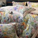 Floral Print 600TC Egyptian Cotton Bedding Queen King Comforter Cover Soft Duvet Cover Set Flat Bed Sheet Pillowcases