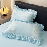 2pcs Lace Embroidery Pillowcase Lotus Leaf Pillow Cover Princess Girl Decoration Pillow Case White Pink Blue Bedding Pillow Sham