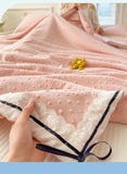 Ins Girl Bow Summer Thin Quilt Seersucker Washed Cotton Summer Quilt Single Dormitory Air Conditioner Blanket Machine Washable