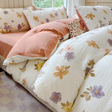 Ikeehome  Class A super soft jacquard cloud yarn cotton four-piece set, bed sheet, bed hat, quilt cover, student dormitory bed
