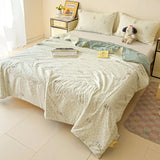 Washed Cotton Printed Summer Quilt Air Conditioner Thin Quilt Machine Washable Lightweight Single Double Bedding Soft Breathable