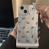 Luxury Laser Silver Bowknot Case For iPhone 15 14 13 16 12 Pro Max Shockproof IMD Cover Coque