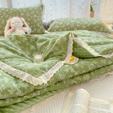 French Style Double-Layer Yarn Bean Quilt Spring and Autumn Warmth Quilt Adult Double Four Seasons Comforter Quilt Lace Ruffles