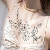 Waterproof Temporary Tattoos Sticker Simple Black and White Flower Sternum Stick Temporary Tattoo Stick Women