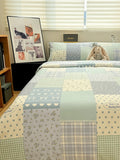 Thiened Pure Cotton Blue Wind Bell Bedding Set Ins Small Flower Tee Piece Bedding Set Quilt Cover Single Bedding Set