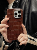 Creative INS Grey & Brown Alligator Skin Texture Fashion Phone Case for iPhone 16 15 14 13 Pro Max Back Phone Cover Capa