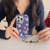 Ins floral cat cute leather cover for iphone 15pro 16Pro 14promax 13promax 14 13 15 16 pro max colorful chain rope phone case