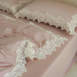 100% Cotton Flowers Butterfly Lace Edge Bedding Set Queen King Size Duvet Cover Set Flat/Fitted Bed Sheet Pillowcases 4Pcs