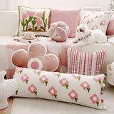 90x35cm Floral Tufted Cushion Cover Soft Plush Throw Pillow Pink Green Home Decor Sofa Bedroom
