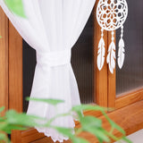 1 Set 2Pcs Rod Pocket French Chiffon Sheer Curtains With Hollow Dreamcatcher Pendant, For Living Room, Lovely Housewarming Gift
