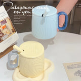 Nordic Style Solid Ceramic Cup Creative Wood Grain Handgrip Cups Household Cute Breakfast Milk Mug Fashion Office Coffee Mugs