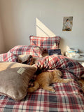 Retro Plaid Thi Warm Milk Velvet Four Piece Set Double Sided Coral Fce Bedding Covers for Girls Heartfelt Design