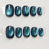 10Pcs Short Handmade Press On Nails Full Cover Cat Eye Design Flower Aurora Summer False Nails Wearable Manicure Nail Tips Art