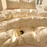 Korean Bow Bedding Sets For Girls 2025 New Duvet Cover Set Queen Full Size Flat Bed Sheet Quilt Cover Pillowcase Kawaii